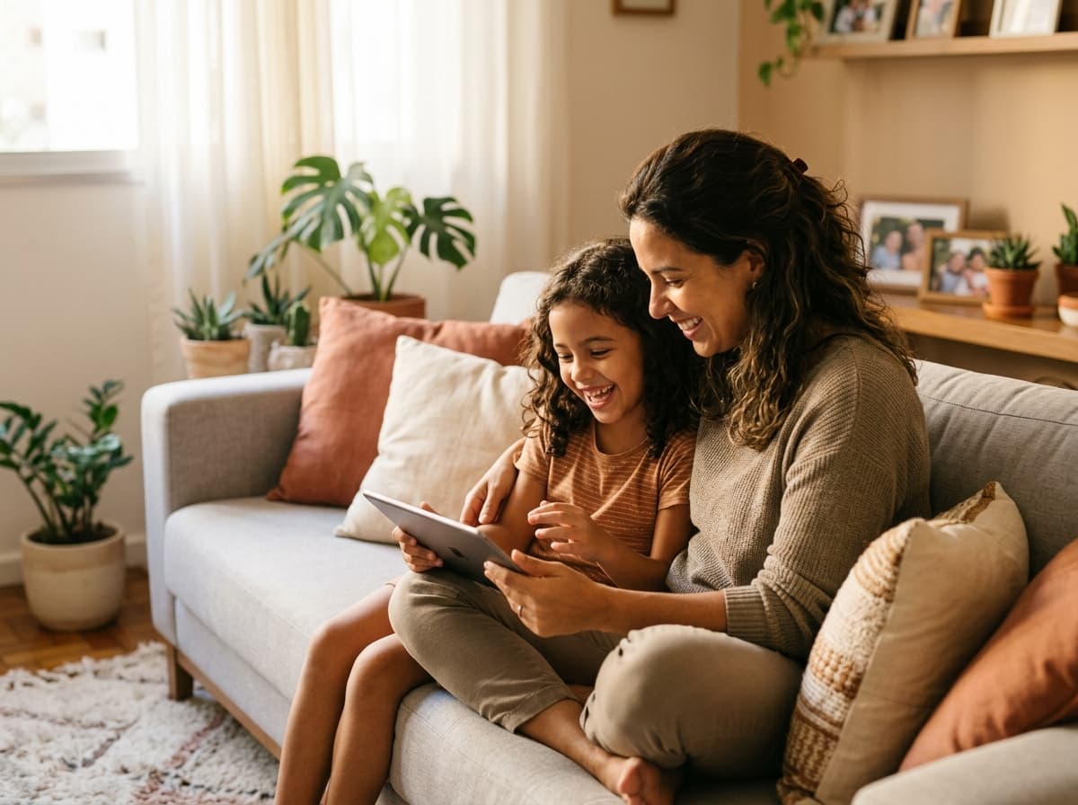 Mãe e filha estudando juntas em casa